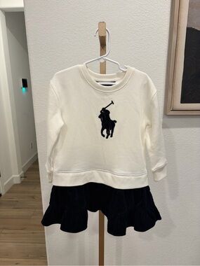 Ralph Lauren Cream Sweatshirt Dress with large Polo Logo size 4